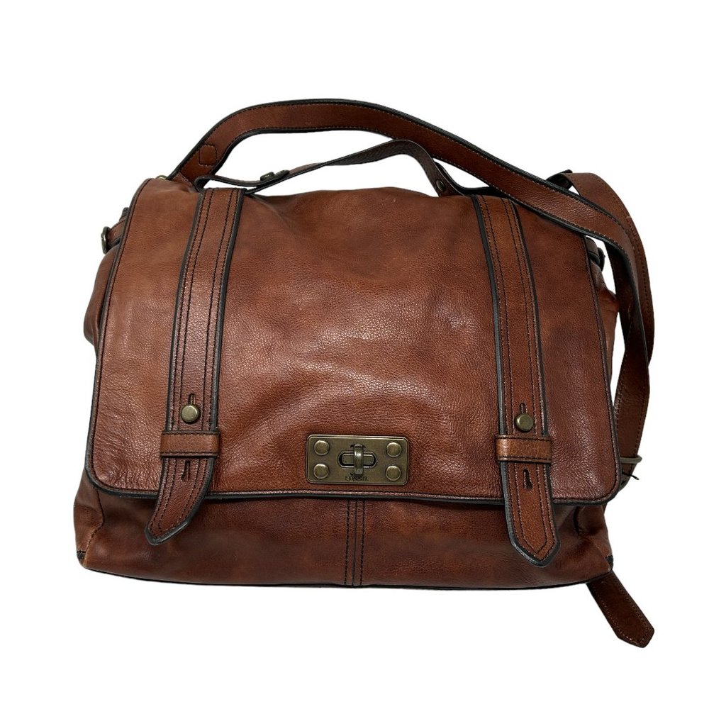 Fossil brown leather messenger bag